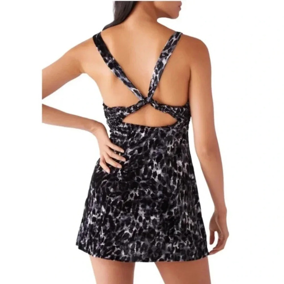 FREE PEOPLE Blue Virgo Moon Velvet Leopard Mini Dress - Picture 3 of 8